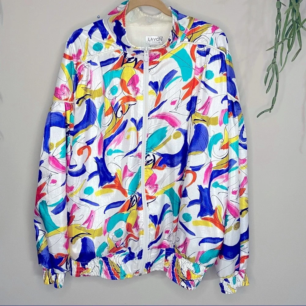 Vintage LAVON Funky Colorful Windbreaker Zip Up Jacket - Picture 1 of 13